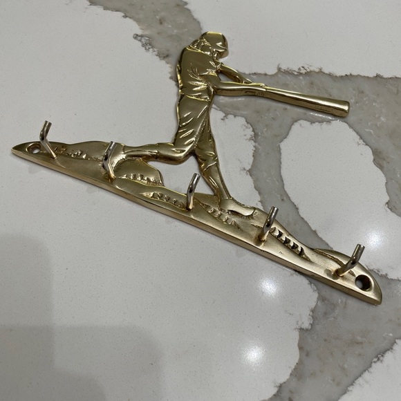 Vintage Brass Baseball Player Key Hook 7 Inches - Picture 6 of 6
